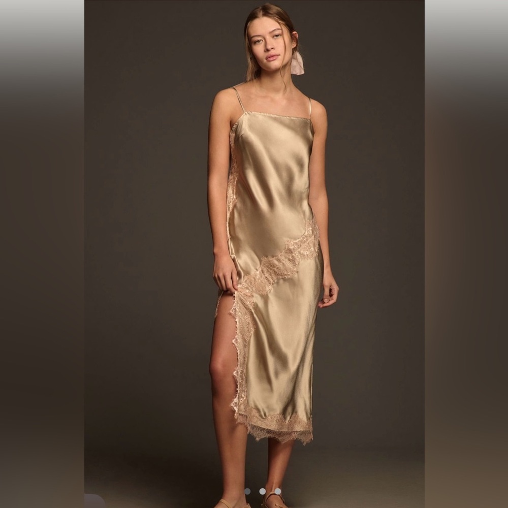 By Anthropologie Asymetrical Lace Slip Dress NWT